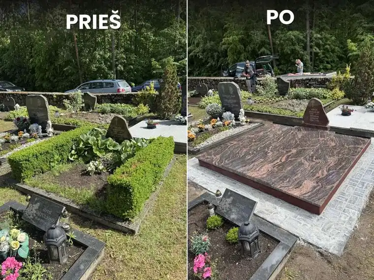 Perėjimas nuo apželdinimo prie granito dangos