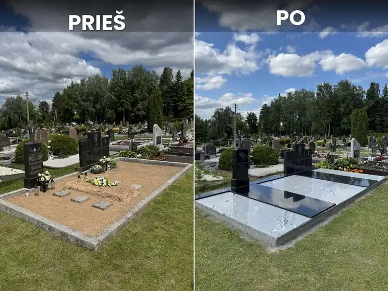Kapavietės uždengimas šviesiu granitu