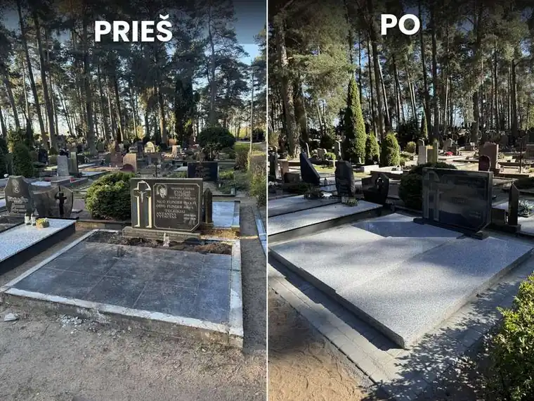 Kapavietės dangos atnaujinimas šviesiu granitu
