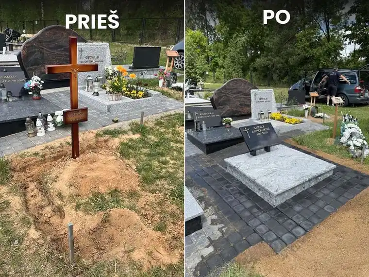 Nauja kapavietė su šviesiu granitu